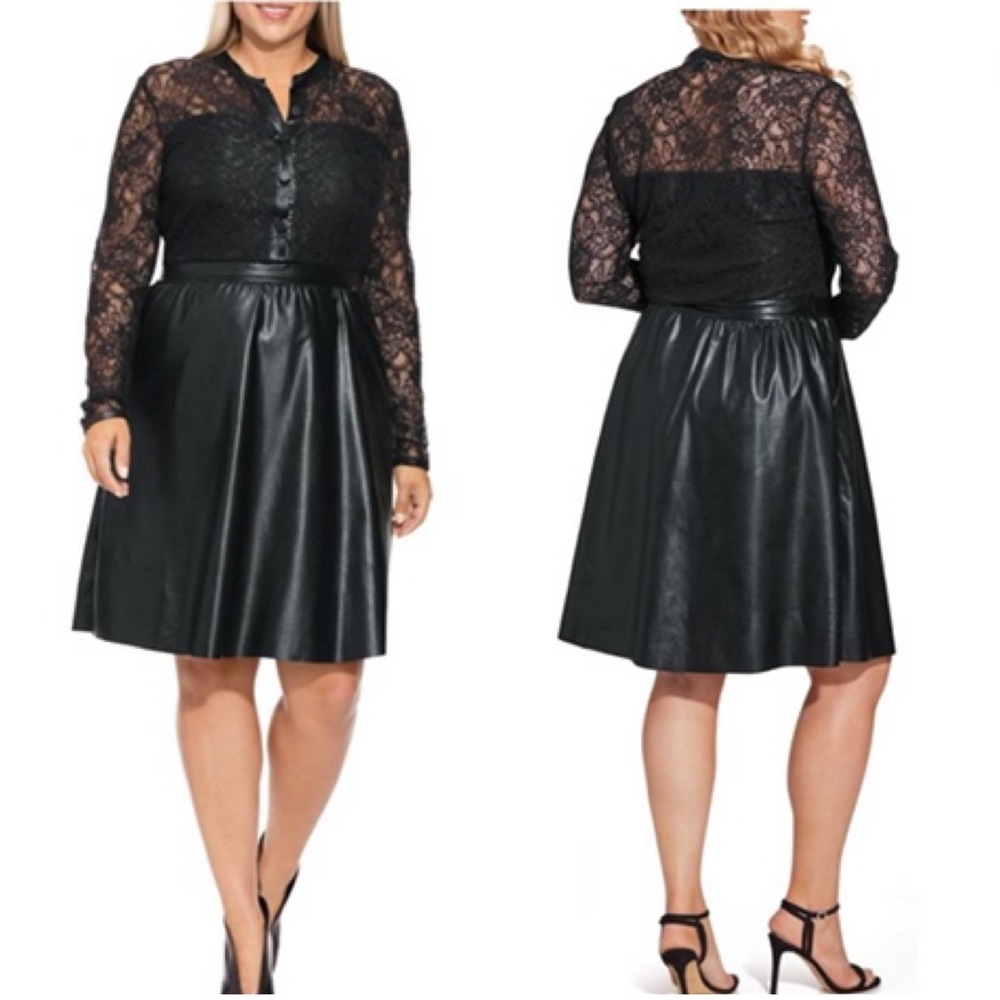 NWT Boston Proper Black Lace & Vegan Leather Dress Size 10